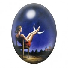 Cabochon en Verre Illustré Femme Jouant avec la Lune 13x18, 18x25 ou 30x40mm pour la création de bijoux fantaisie - DIY