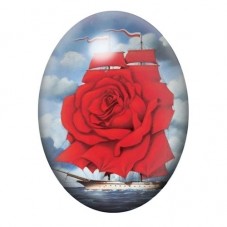 Cabochon en Verre Illustré Voilier-Rose aux Voiles Rouges 13x18, 18x25 ou 30x40mm pour la création de bijoux fantaisie - DIY