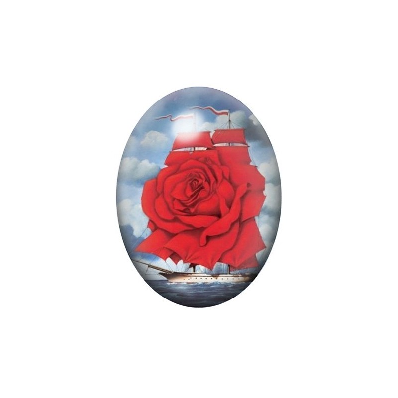 Cabochon en Verre Illustré Peinture Voilier en Forme de Rose 13x18, 18x25 ou 30x40mm