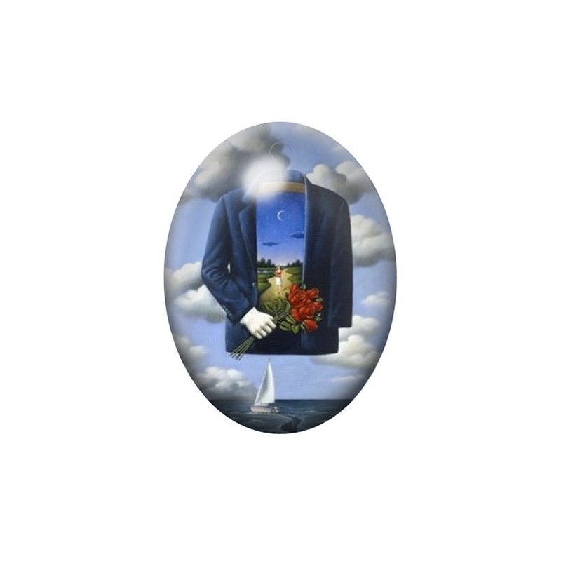 Cabochon en Verre Illustré Peinture Jour et Nuit 13x18, 18x25 ou 30x40mm