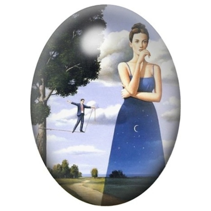 Cabochon en Verre Illustré Femme-Robe sous l’Arbre 13x18, 18x25 ou 30x40mm