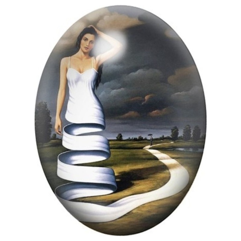 Cabochon en Verre Illustré Femme à la Robe-Chemin 13x18, 18x25 ou 30x40mm