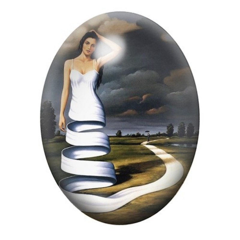 Cabochon en Verre Illustré Peinture Femme Robe Chemin 13x18, 18x25 ou 30x40mm
