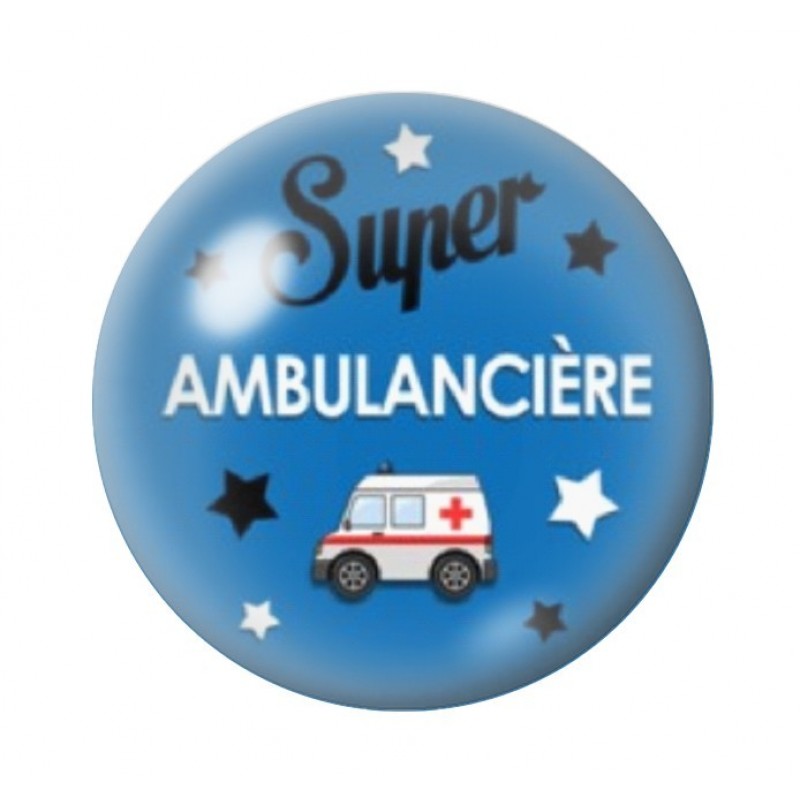 Cabochon en Verre Illustré Thème Médical "Super Ambulancière" 12 à 25mm