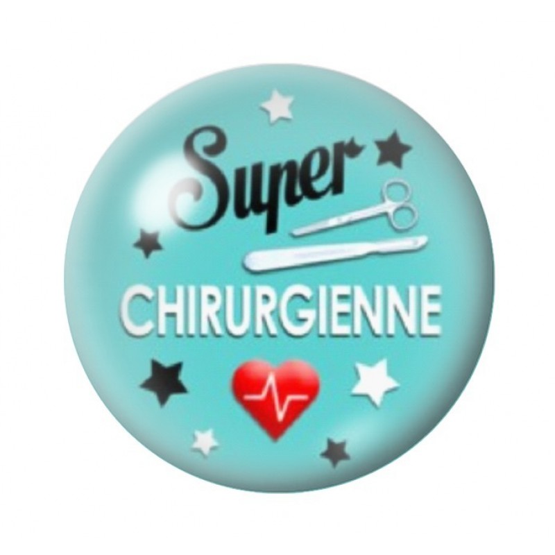 Cabochon en Verre Illustré Thème Médical "Super Chirurgienne" 12 à 25mm