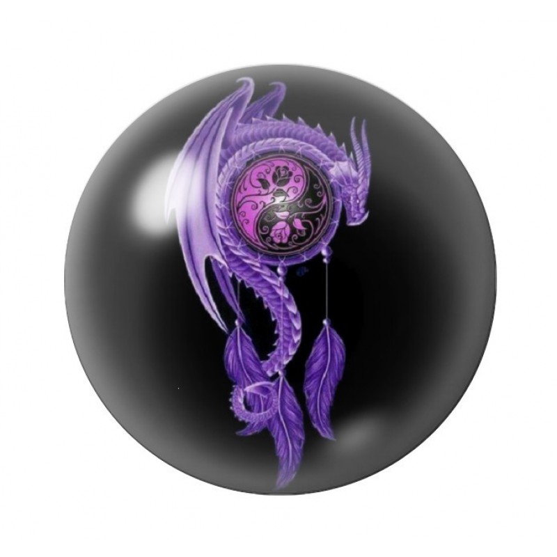Cabochon en Verre Illustré Attrape-Rêves Dragon Yin Yang 12 à 25mm