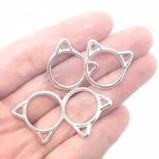 4 Connecteurs Tête de Chat Argenté 19x17mm