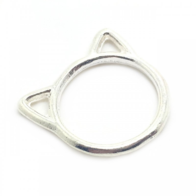 4 Connecteurs Tête de Chat Argenté 19x17mm