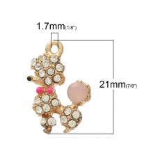Breloque en Métal Doré Chien Caniche en Émail Strass 21x15mm