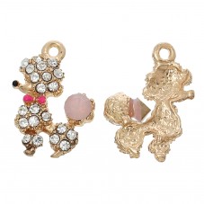 Breloque en Métal Doré Chien Caniche en Émail Strass 21x15mm