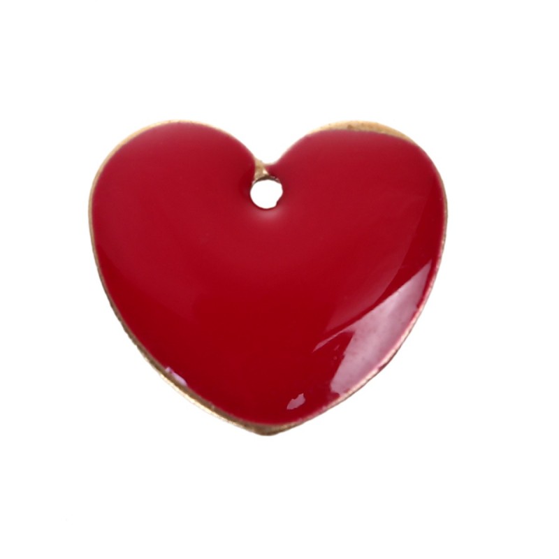 2 Breloques Coeur en Émail Rouge Métal Doré 16mm Saint Valentin