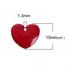 2 Breloques Coeur en Émail Rouge Métal Doré 16mm Saint Valentin