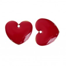2 Breloques Coeur en Émail Rouge Métal Doré 16mm Saint Valentin