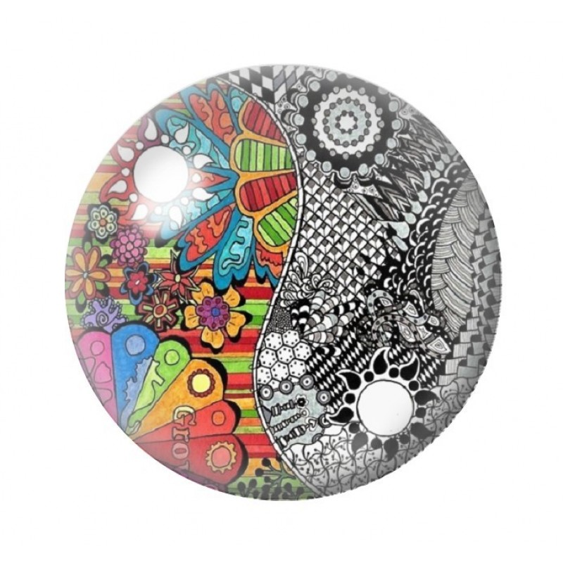 Cabochon en Verre Illustré Motif Fantaisie Yin Yang 12 à 25mm