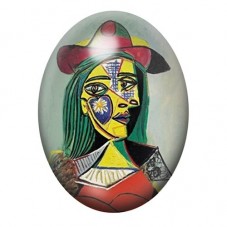 Cabochon en Verre Illustré Femme Cubiste au Chapeau Rouge 13x18, 18x25 ou 30x40mm pour la création de bijoux fantaisie - DIY