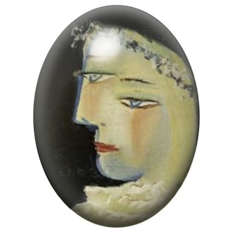 Cabochon en Verre Illustré Femme de Profil au Col Blanc 13x18, 18x25 ou 30x40mm
