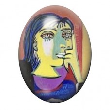 Cabochon en Verre Illustré Femme Pensive aux Tons Verts 13x18, 18x25 ou 30x40mm pour la création de bijoux fantaisie - DIY