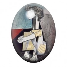 Cabochon en Verre Illustré Femme Cubiste Assise au Chapeau 13x18, 18x25 ou 30x40mm pour la création de bijoux fantaisie - DIY
