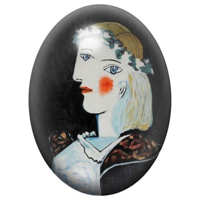 Cabochon en Verre Illustré Portrait de Marie-Thérèse à la Rose 13x18, 18x25 ou 30x40mm