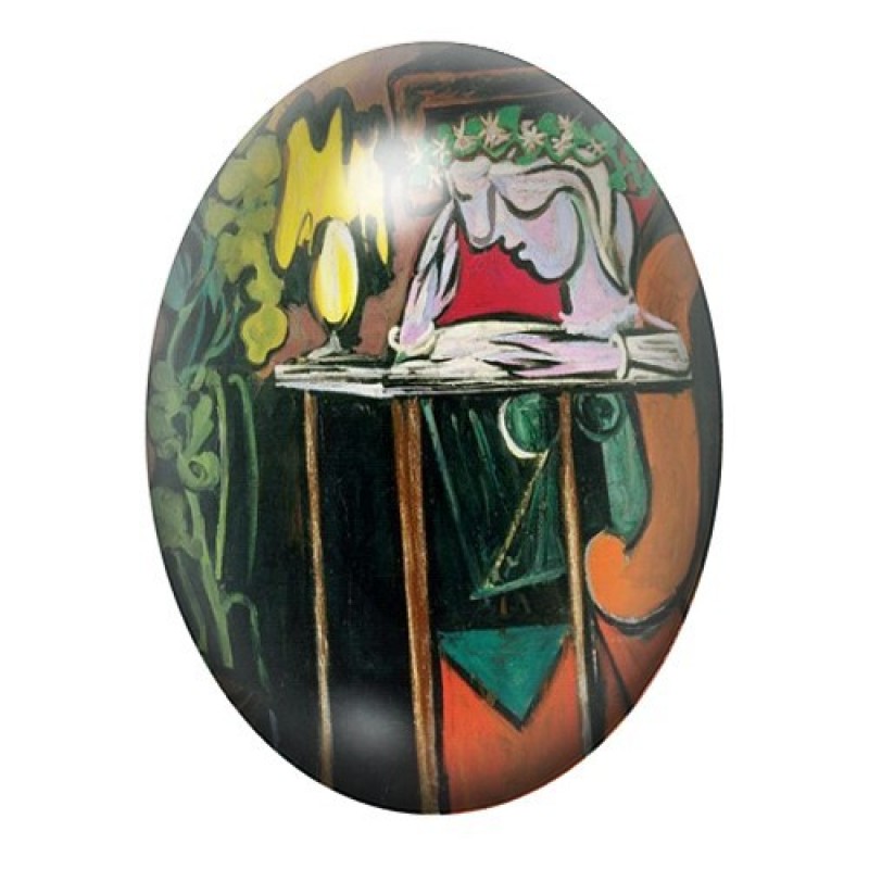 Cabochon en Verre Illustré Peinture "Femme lisant à la table" Picasso 13x18, 18x25 ou 30x40mm