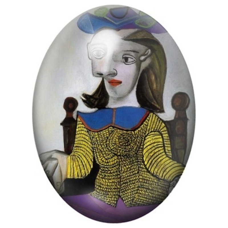Cabochon en Verre Illustré Femme au Chandail Jaune 13x18, 18x25 ou 30x40mm