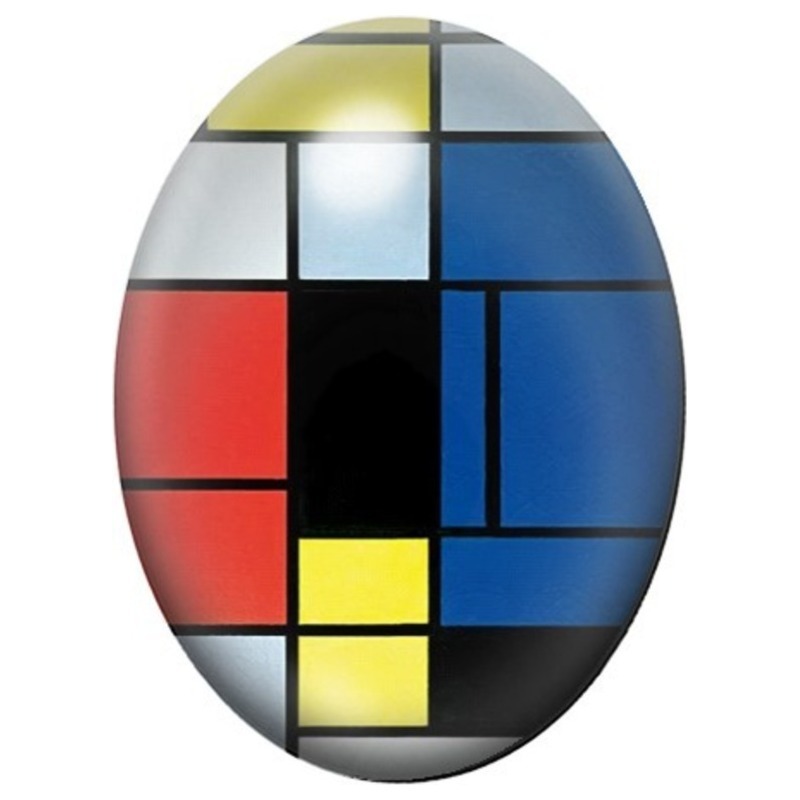 Cabochon en Verre Illustré Composition Mondrian Bleue et Rouge 13x18, 18x25 ou 30x40mm