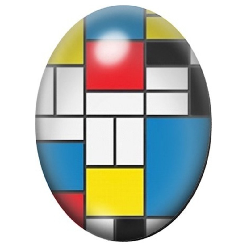 Cabochon en Verre Illustré Composition Mondrian au Carré Rouge 13x18, 18x25 ou 30x40mm