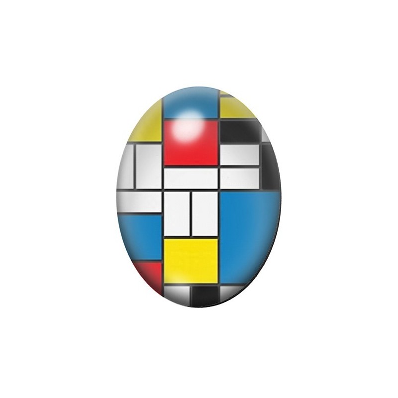 Cabochon en Verre Illustré Peinture Mondrian 13x18, 18x25 ou 30x40mm