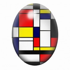 Cabochon en Verre Illustré Composition Mondrian Rouge et Jaune 13x18, 18x25 ou 30x40mm pour la création de bijoux fantaisie - DI