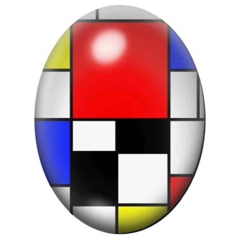 Cabochon en Verre Illustré Composition Mondrian Rouge, Noir et Blanc 13x18, 18x25 ou 30x40mm