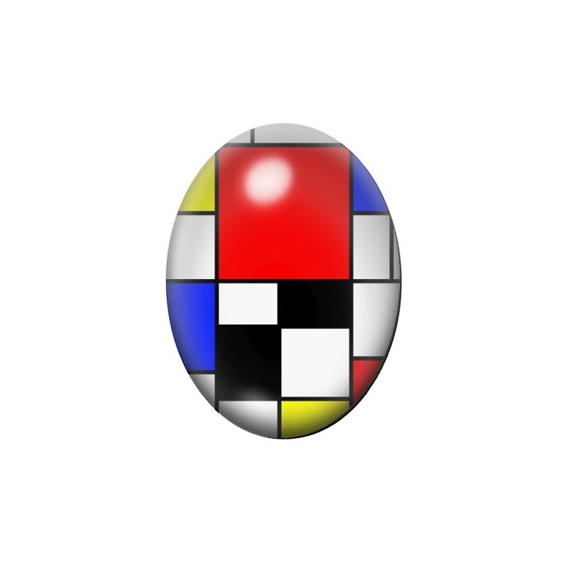 Cabochon en Verre Illustré Peinture Mondrian 13x18, 18x25 ou 30x40mm