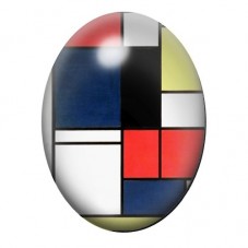 Cabochon en Verre Illustré Composition Mondrian Bleu Nuit et Rouge 13x18, 18x25 ou 30x40mm pour la création de bijoux fantaisie 