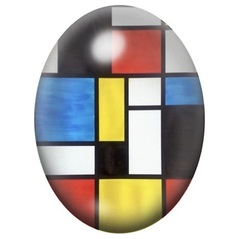 Cabochon en Verre Illustré Composition Mondrian Bleue, Jaune et Noire 13x18, 18x25 ou 30x40mm