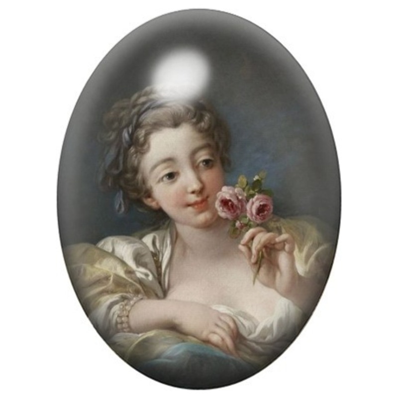 Cabochon en Verre Illustré Jeune Noble à la Rose 13x18, 18x25 ou 30x40mm