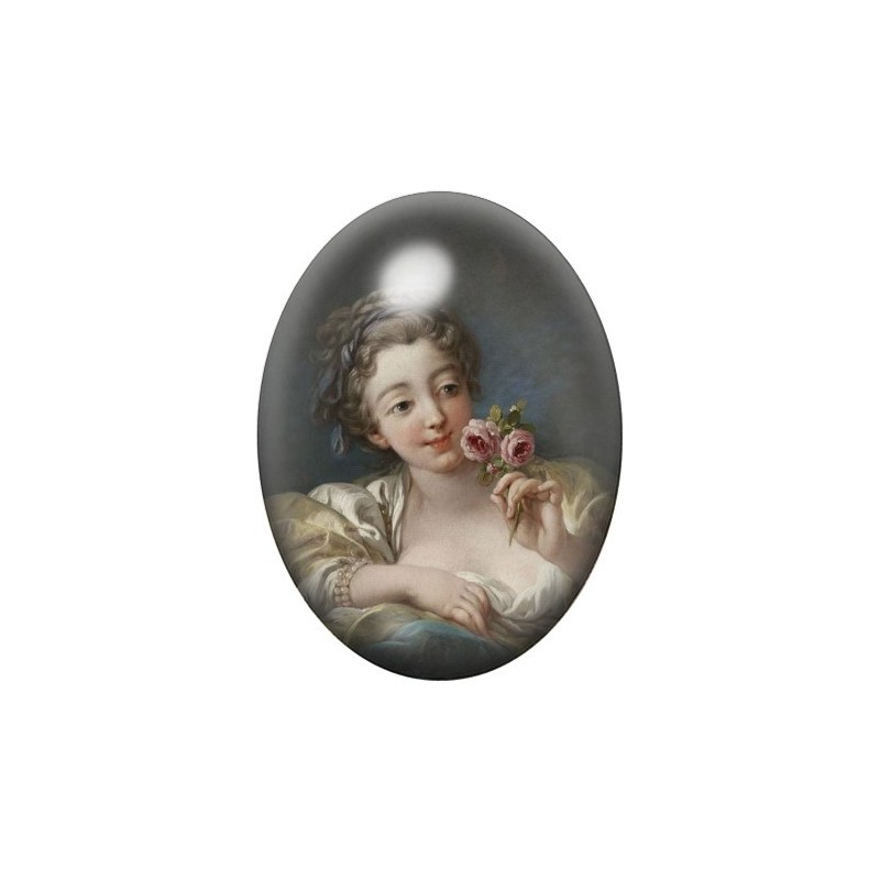 Cabochon en Verre Illustré Peinture Femme Noblesse XVIIIe 13x18, 18x25 ou 30x40mm
