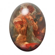 Cabochon en Verre Illustré Femme Art Nouveau en Robe Orange 13x18, 18x25 ou 30x40mm pour la création de bijoux fantaisie - DIY