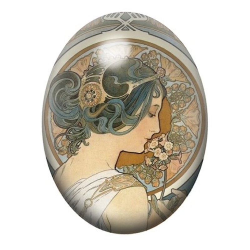 Cabochon en Verre Illustré Peinture Mucha 13x18, 18x25 ou 30x40mm