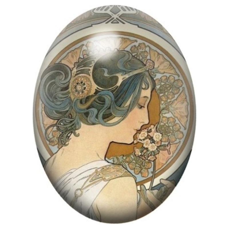 Cabochon en Verre Illustré Profil Art Nouveau aux Cheveux Bleus 13x18, 18x25 ou 30x40mm