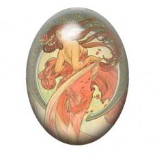 Cabochon en Verre Illustré Danseuse Art Nouveau en Robe Corail 13x18, 18x25 ou 30x40mm pour la création de bijoux fantaisie - DI