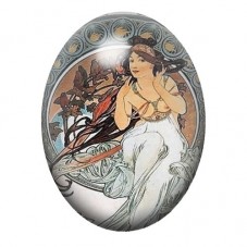 Cabochon en Verre Illustré Femme en Blanc aux Fleurs Sombres 13x18, 18x25 ou 30x40mm pour la création de bijoux fantaisie - DIY