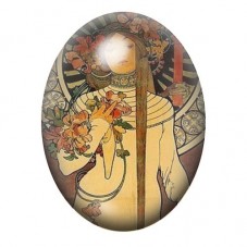 Cabochon en Verre Illustré Femme au Panneau Floral Doré 13x18, 18x25 ou 30x40mm pour la création de bijoux fantaisie - DIY
