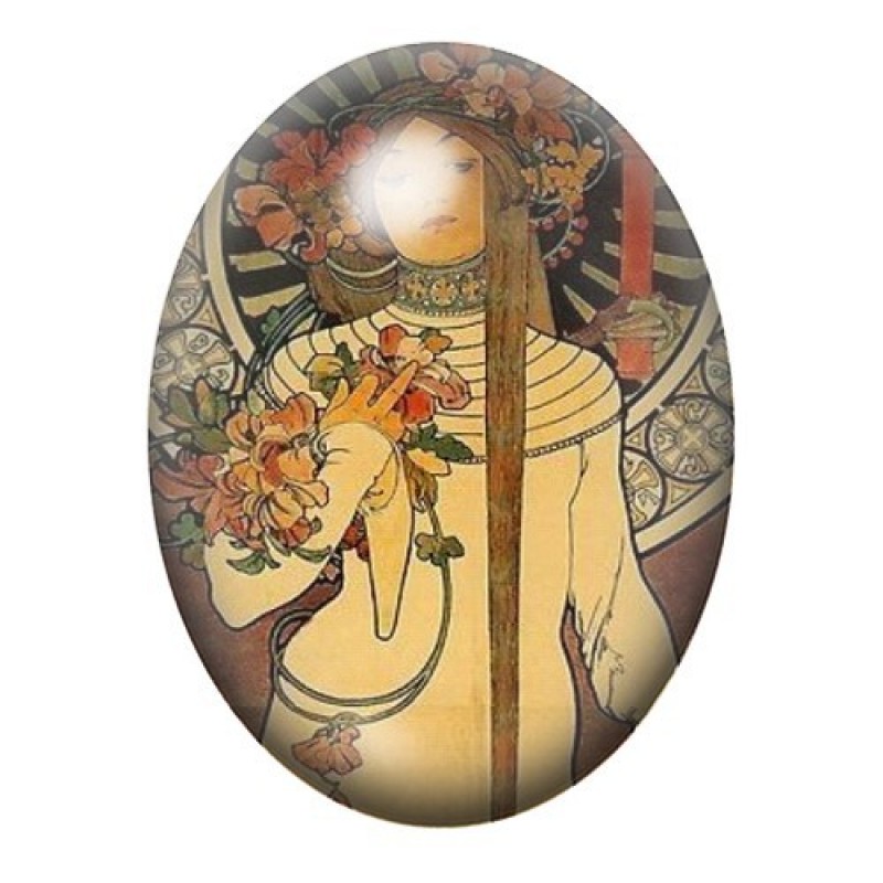 Cabochon en Verre Illustré Peinture Mucha 13x18, 18x25 ou 30x40mm