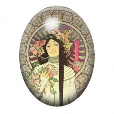 Cabochon en Verre Illustré Peinture Mucha 13x18, 18x25 ou 30x40mm pour la Création de Bijoux Fantaisie - DIY