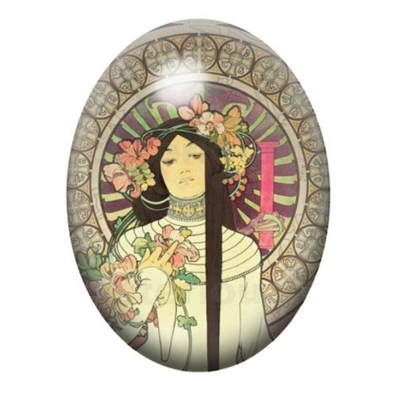 Cabochon en Verre Illustré Peinture Mucha 13x18, 18x25 ou 30x40mm