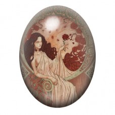 Cabochon en Verre Illustré Femme Art Nouveau en Robe Rouge 13x18, 18x25 ou 30x40mm pour la création de bijoux fantaisie - DIY