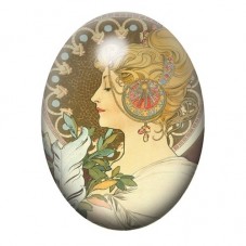 Cabochon en Verre Illustré Blonde Art Nouveau au Bijou Floral 13x18, 18x25 ou 30x40mm pour la création de bijoux fantaisie - DIY