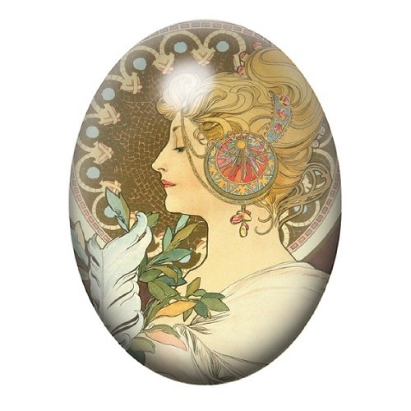 Cabochon en Verre Illustré Peinture Mucha 13x18, 18x25 ou 30x40mm