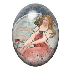 Cabochon en Verre Illustré Femme à l’Arc-en-Ciel et aux Roses 13x18, 18x25 ou 30x40mm pour la création de bijoux fantaisie - DIY