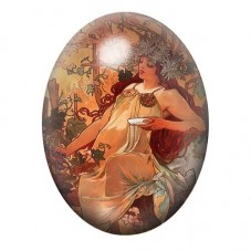 Cabochon en Verre Illustré Dame de l’Automne à la Coupe 13x18, 18x25 ou 30x40mm pour la création de bijoux fantaisie - DIY