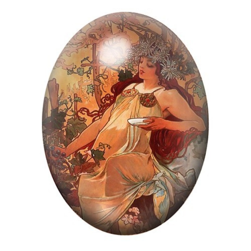 Cabochon en Verre Illustré Dame de l’Automne à la Coupe 13x18, 18x25 ou 30x40mm